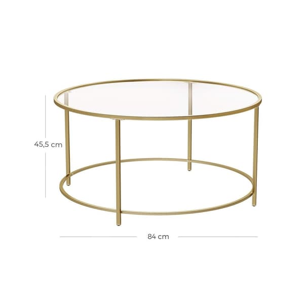 Soffbord Rootz - Runt soffbord med glasyta - Runt sidobord - Sidobord i metallben - Snyggt runt sidobord - Härdat glas - Guld - 84 x 84 x 45,5 cm ((L