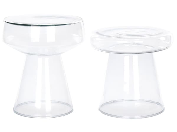 Set om 2 sidobord Transparent glas 37 x 37 x 43 / 39 x 39 x 40 cm Kaffekonsol Oval designform Vardagsrum Modernt