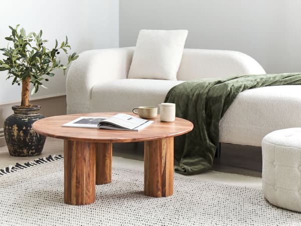 Soffbord Sidobord Ljust Trä Akaciaträ Bordsskiva Träben Modern Traditionell Design Vardagsrum