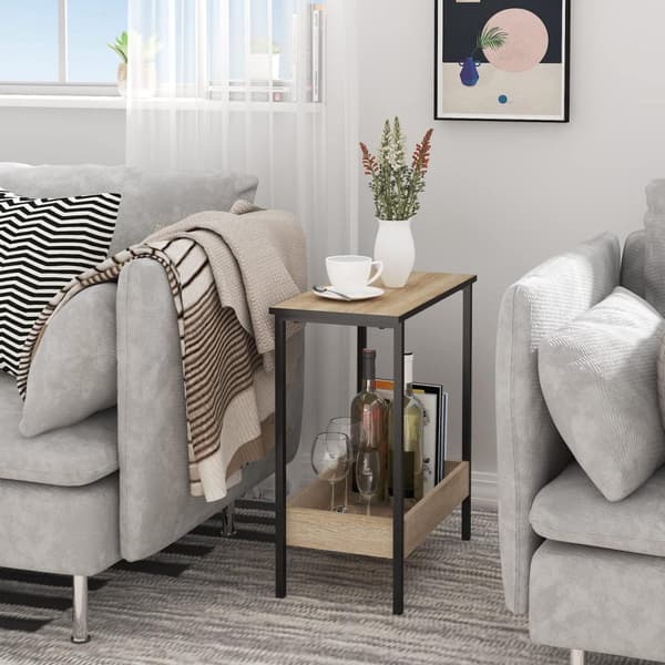 Rootz-sivupöytä - Kahviteline - Olohuoneen aksentti - Säilytyspöytä - Esittelytaso - Olohuoneen kalusteet - Vaalea tammi + musta - 50x55x25 cm