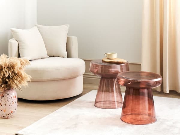 Sidebord Rød Glas ø 39 cm Rundt Hjørnebord Gennemsigtig Tonet til Sofa Tilbehør Kaffebord Design