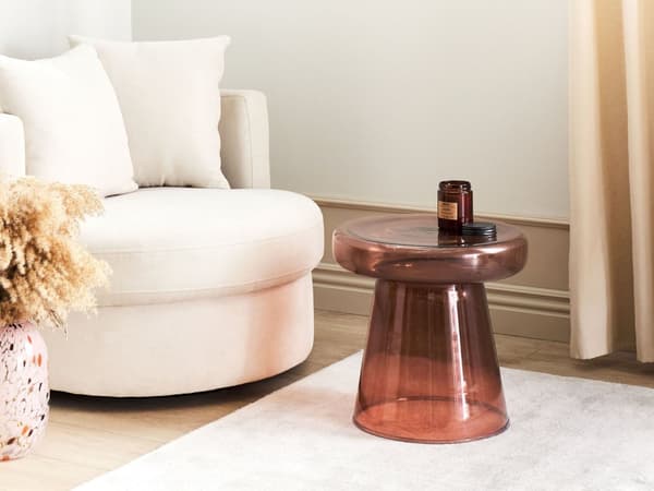 Sidebord Rød Glas ø 39 cm Rundt Hjørnebord Gennemsigtig Tonet til Sofa Tilbehør Kaffebord Design