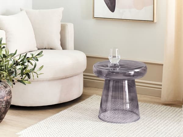 Sidebord Grå Glas ø 39 cm Rundt Hjørnebord Gennemsigtig Tonet til Sofa Tilbehør Kaffebord Design