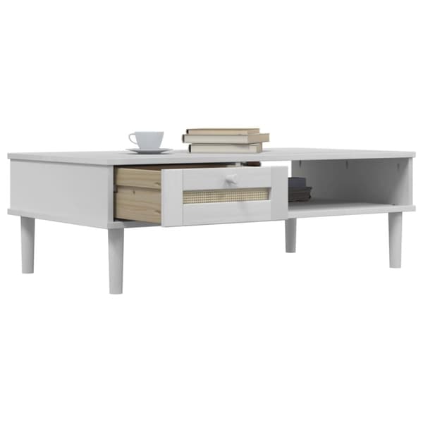 vidaXL sofabord SENJA 100x55x33 cm rattan-look massivt træ hvid