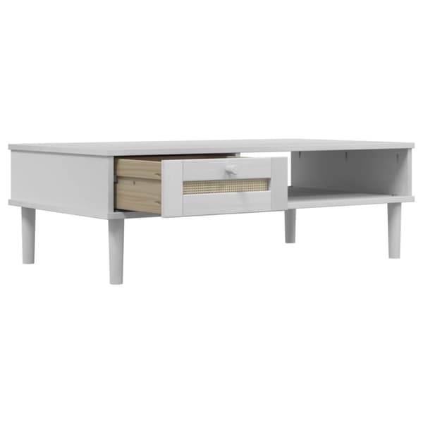 vidaXL sofabord SENJA 100x55x33 cm rattan-look massivt træ hvid