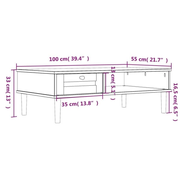 vidaXL sofabord SENJA 100x55x33 cm rattan-look massivt træ hvid