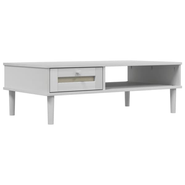 vidaXL sofabord SENJA 100x55x33 cm rattan-look massivt træ hvid