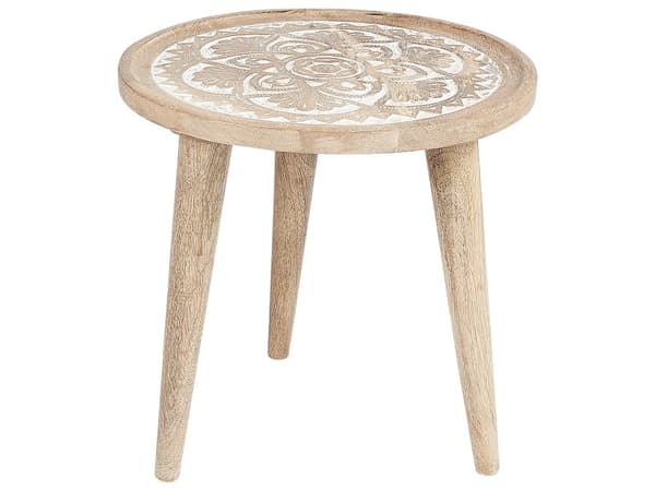 Set med 2 Sidobord Ljust Mangoträ Dekorativt Soff Sidobord Små Vardagsrumsmöbler Orientalisk Design