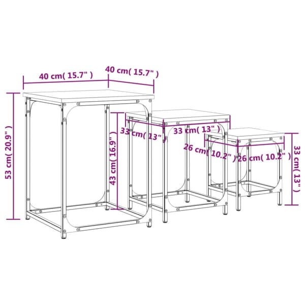 vidaXL Stablebare salongbord 3 stk brun eik konstruert tre