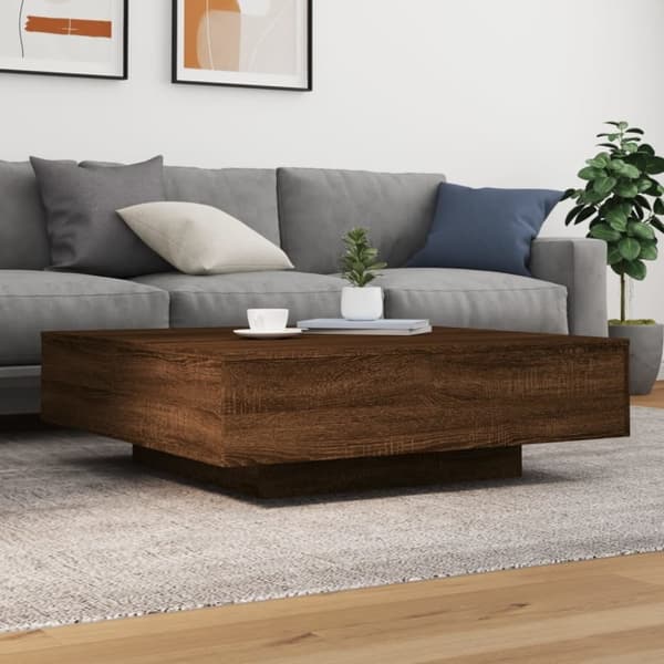 vidaXL sofabord med LED-lys 100x100x31 cm brun egetræsfarve
