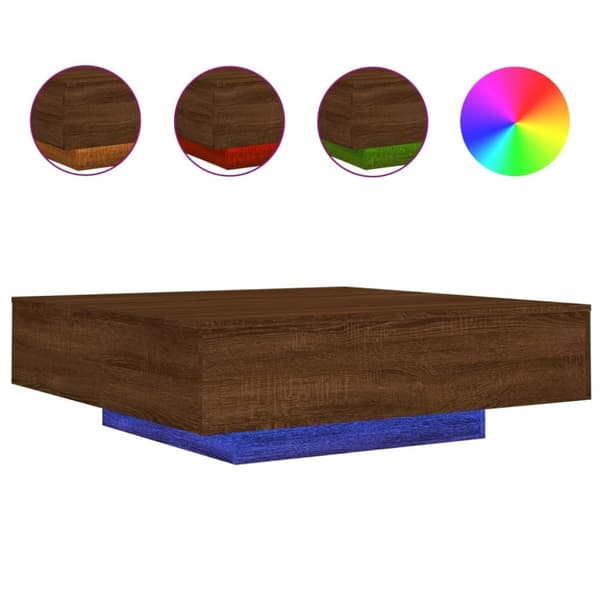 vidaXL sofabord med LED-lys 100x100x31 cm brun egetræsfarve