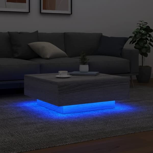 vidaXL sofabord med LED-lys 80x80x31 cm grå sonoma-eg