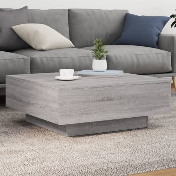 vidaXL sofabord med LED-lys 80x80x31 cm grå sonoma-eg