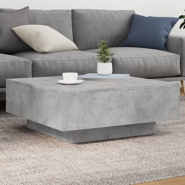 vidaXL sofabord med LED-lys 80x80x31 cm betongrå