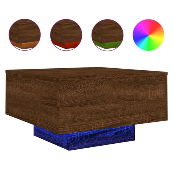 vidaXL sofabord med LED-lys 55x55x31 cm brun egetræsfarve