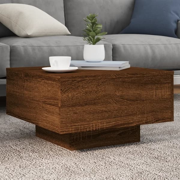 vidaXL sofabord med LED-lys 55x55x31 cm brun egetræsfarve