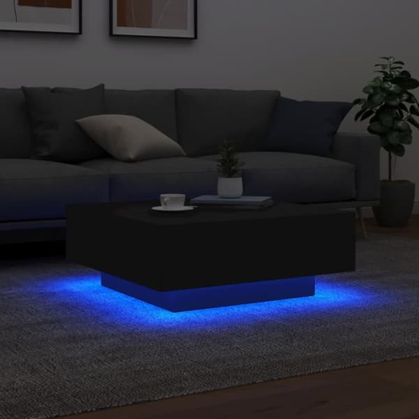 vidaXL sofabord med LED-lys 80x80x31 cm sort