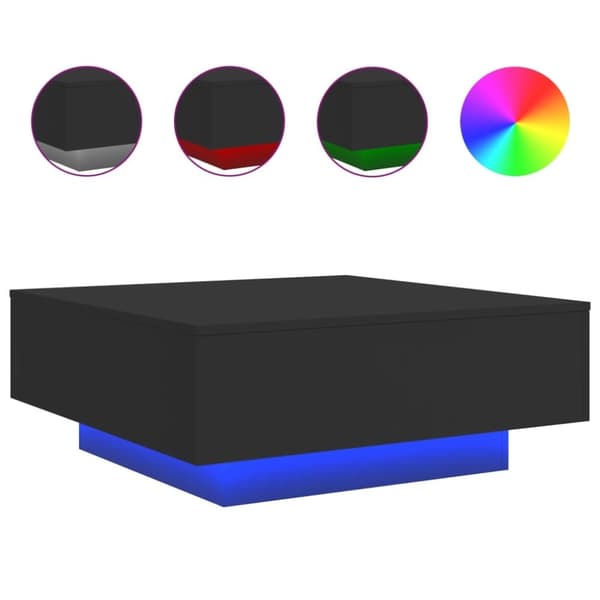 vidaXL sofabord med LED-lys 80x80x31 cm sort