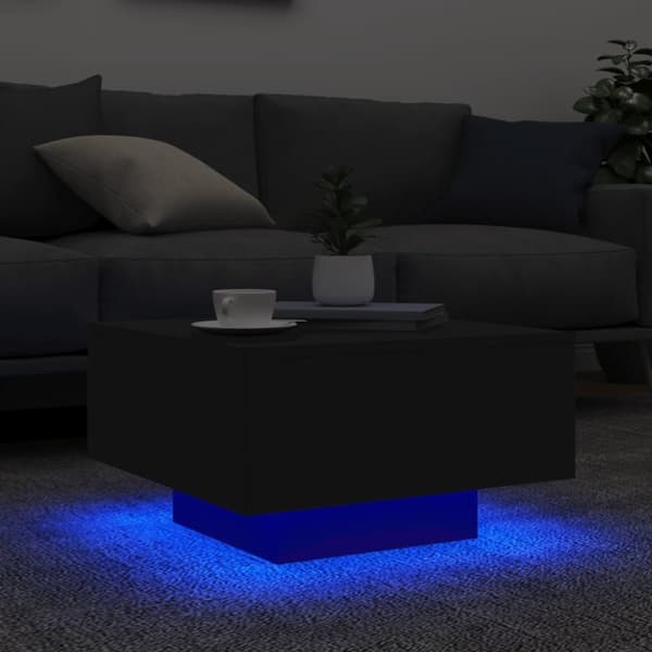 vidaXL sofabord med LED-lys 55x55x31 cm sort