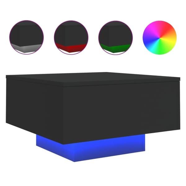 vidaXL sofabord med LED-lys 55x55x31 cm sort