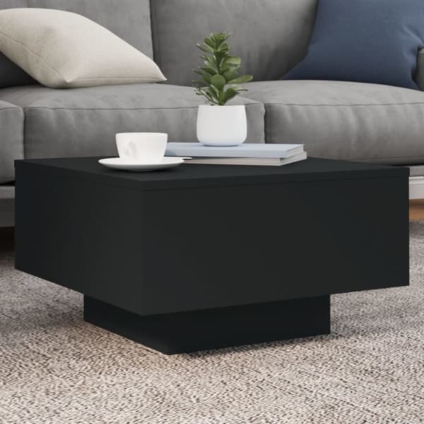vidaXL sofabord med LED-lys 55x55x31 cm sort