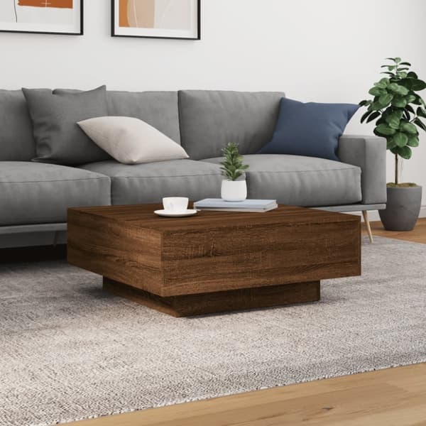vidaXL sofabord med LED-lys 80x80x31 cm brun egetræsfarve