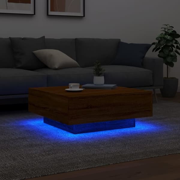 vidaXL Salongbord med LED-lys brun eik 80x80x31 cm