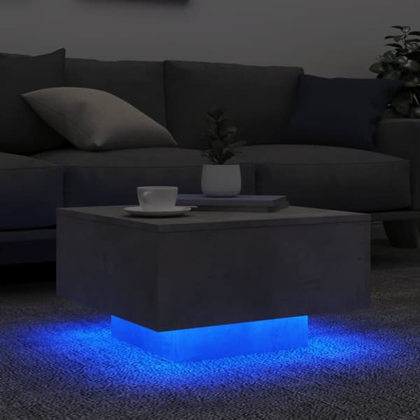 vidaXL Soffbord med LED betonggrå 55x55x31 cm