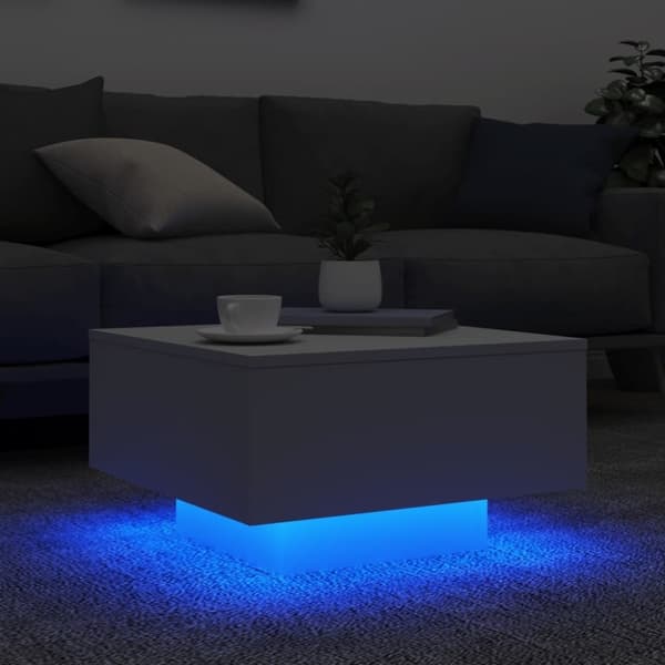 vidaXL sofabord med LED-lys 55x55x31 cm hvid