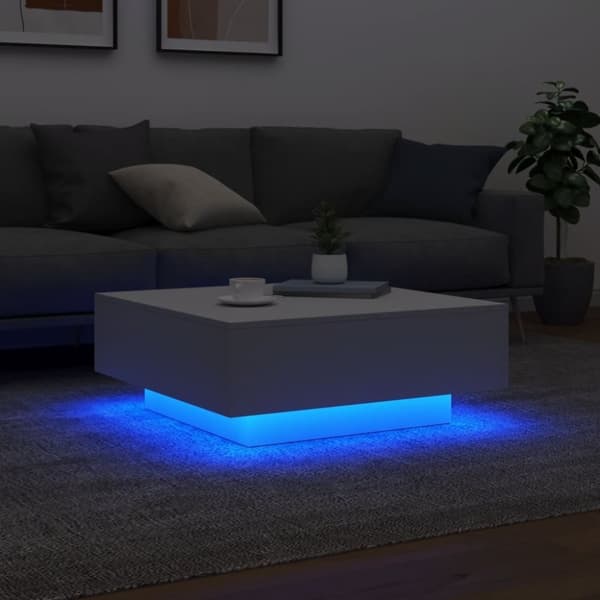 vidaXL sofabord med LED-lys 80x80x31 cm hvid