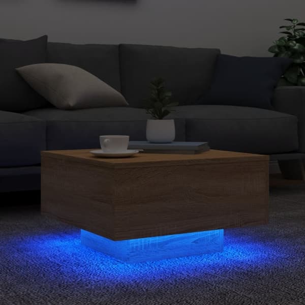 vidaXL sofabord med LED-lys 55x55x31 cm sonoma-eg