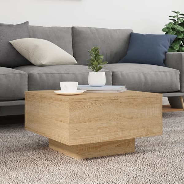 vidaXL sofabord med LED-lys 55x55x31 cm sonoma-eg