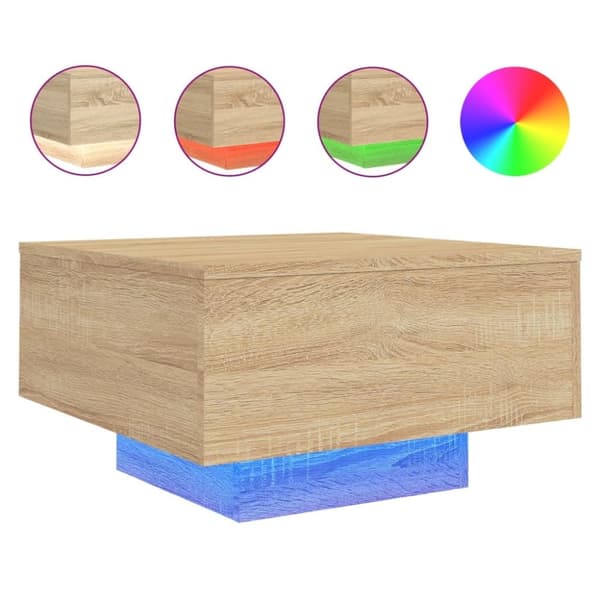 vidaXL sofabord med LED-lys 55x55x31 cm sonoma-eg