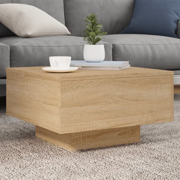 vidaXL sofabord med LED-lys 55x55x31 cm sonoma-eg