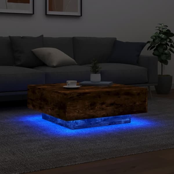 vidaXL Sohvapöytä LED-valoilla savutammi 80x80x31 cm