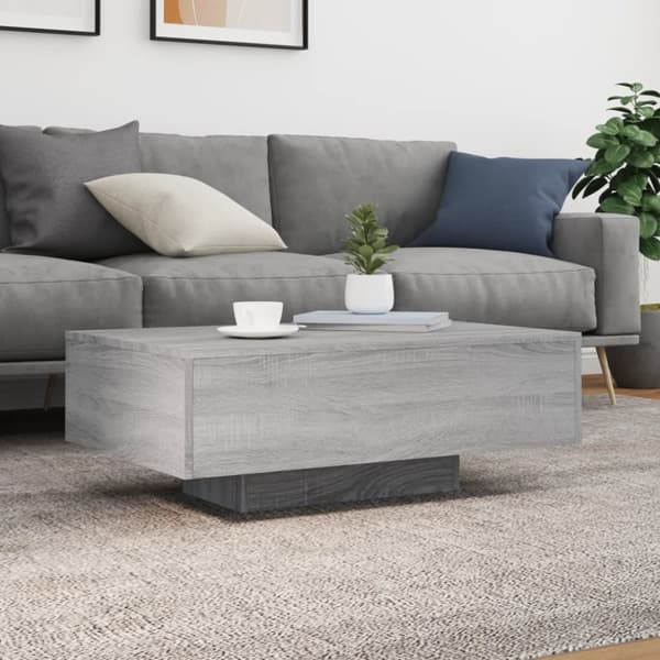 vidaXL sofabord med LED-lys 85x55x31 cm grå sonoma-eg