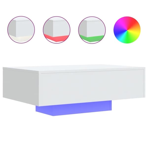 vidaXL Salongbord med LED-lys hvit 85x55x31 cm