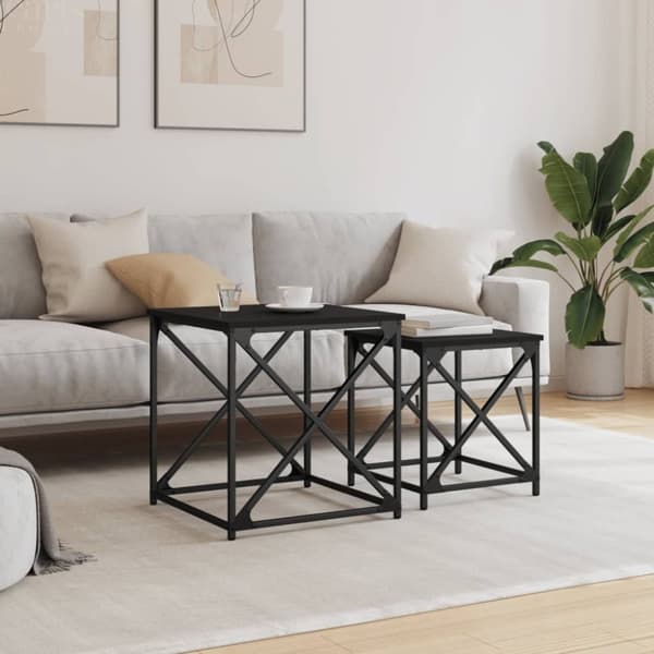 vidaXL Stablebare salongbord 2 stk svart konstruert tre