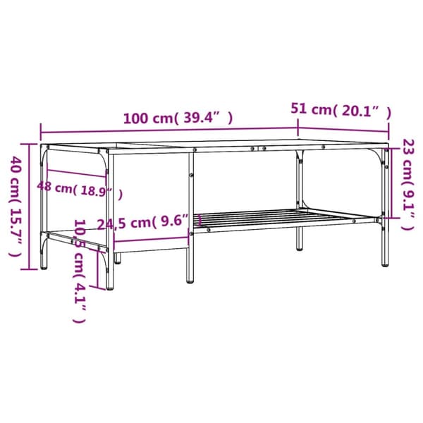 vidaXL Soffbord med hylla sonoma-ek 100x51x40 cm konstruerat trä