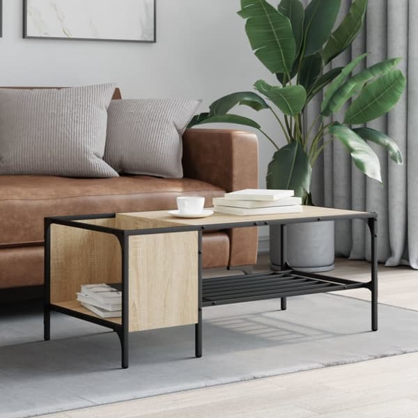 vidaXL Soffbord med hylla sonoma-ek 100x51x40 cm konstruerat trä