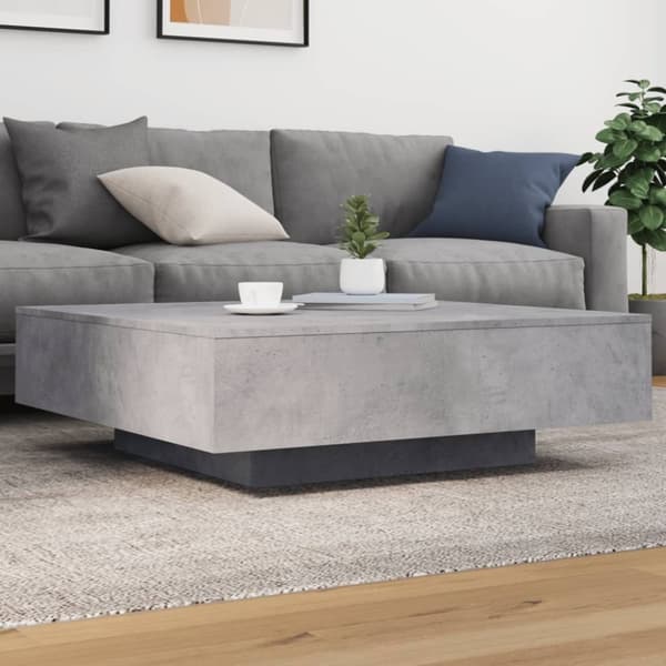 vidaXL sofabord med LED-lys 100x100x31 cm betongrå