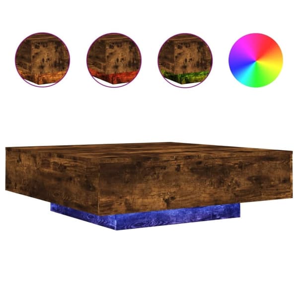 vidaXL sofabord med LED-lys 100x100x31 cm røget egetræsfarve