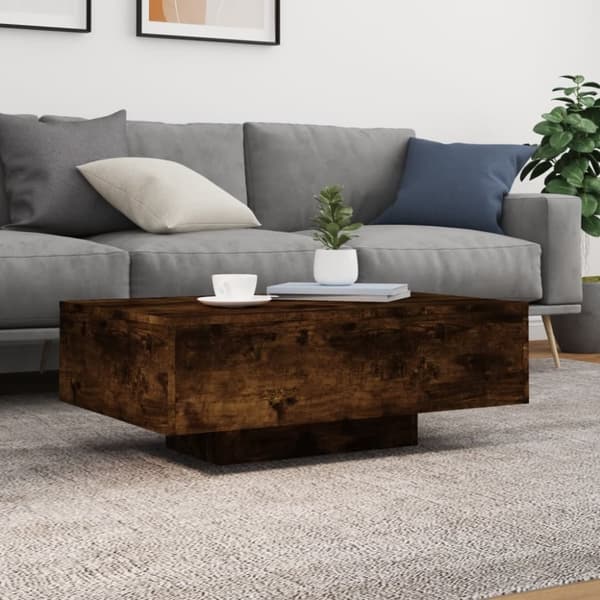 vidaXL sofabord med LED-lys 85x55x31 cm røget egetræsfarve