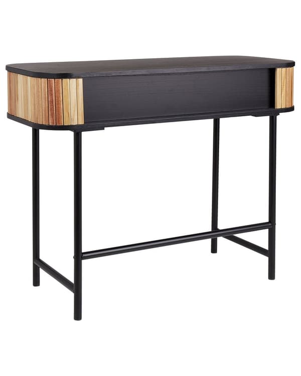 Konsolbord Ljust Trä med Svart MDF Kejsarträ Träfront 2 Dörrar Spånskiva Järnben med Hyllor Modern Förvaringslösning för Sovrum
