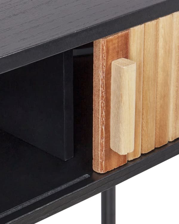 Konsolbord Ljust Trä med Svart MDF Kejsarträ Träfront 2 Dörrar Spånskiva Järnben med Hyllor Modern Förvaringslösning för Sovrum