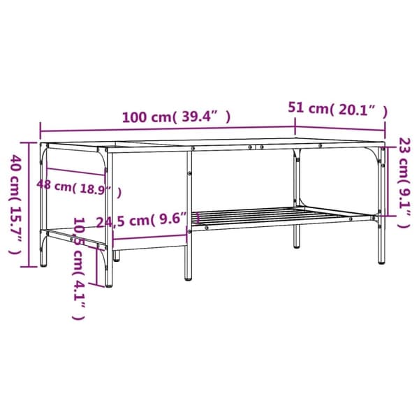 vidaXL Sohvapöytä telineellä harmaa Sonoma 100x51x40 cm tekninen puu