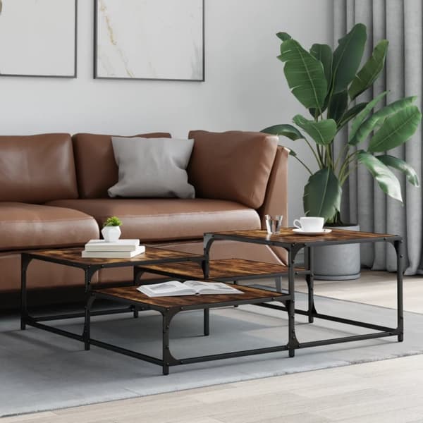 vidaXL Soffbord rökfärgad ek 107x107x40 cm konstruerat trä