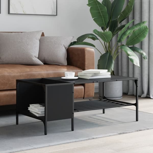 vidaXL Soffbord med hylla svart 100x51x40 cm konstruerat trä