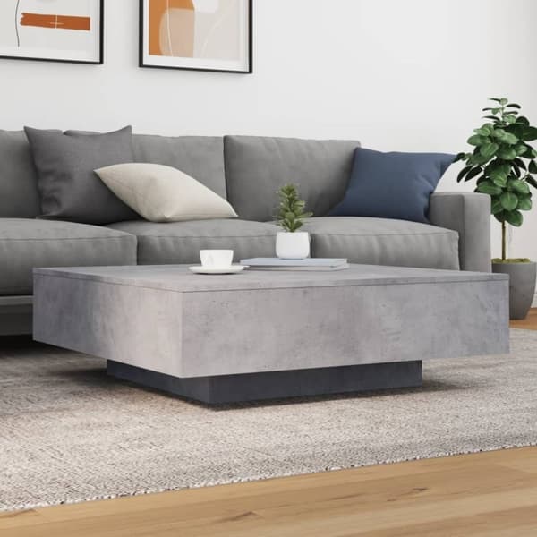 vidaXL Salongbord med LED-lys betonggrå 100x100x31 cm