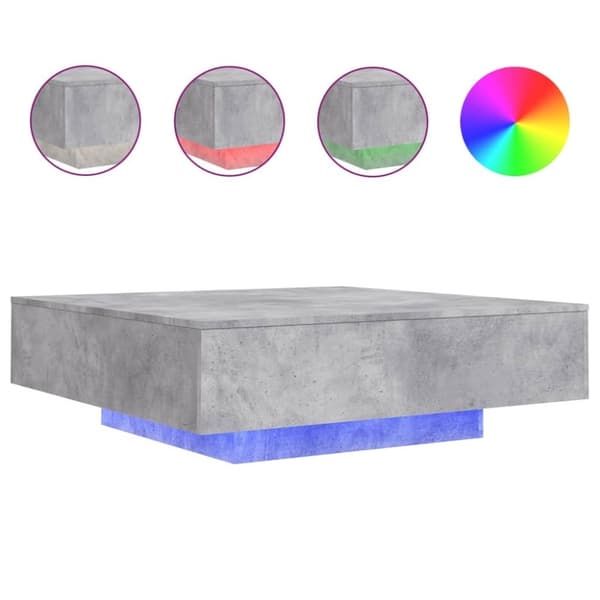 vidaXL Salongbord med LED-lys betonggrå 100x100x31 cm